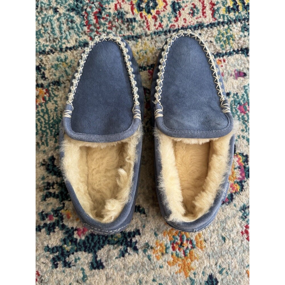 L.L.Bean Wicked‎ Good Sheepskin Moccasin slippers Blue Suede Women’s 7M